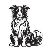 Black and White Border Collie Puppy Sitting On Transparent Background vector