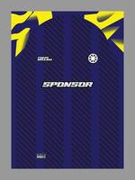 A blue and yellow soccer jersey with a sponsor logo and abstract geometric patterns vector
