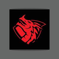 A red and black abstract wolf or dragon-like head logo or icon on a dark background vector
