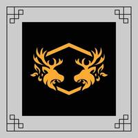 Two golden deer forming a symmetrical design against a black background vector