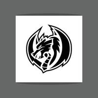 A black and white circular logo or emblem featuring a stylized dragon or dragon-like creature with sharp teeth and horns vector