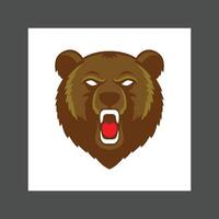 A brown bear with a fierce expression, its mouth open showing sharp teeth, against a white background vector