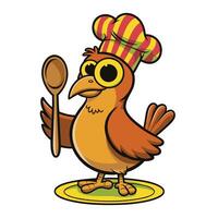 A whimsical cartoon cooking bird silhouette, featuring a playful pose with a chef's hat and utensils, symbolizing creativity and culinary fun vector