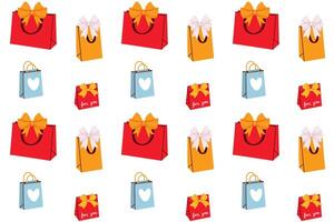 Set of colorful shopping bags with bows and ribbons. Flat illustration. vector