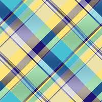 Vibrant diagonal plaid pattern in teal, yellow, and navy. Perfect for textile design, fashion, website backgrounds, and more. Bold geometric design adds a modern touch. vector