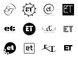 ET logo company template. Letter e and t logotype. Set different classic serif lettering and modern bold text with design elements. Initial font typography. vector