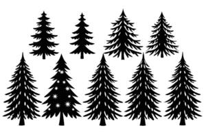 Set silhouette of different black pine trees vector