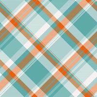 Scottish pattern tartan fabric, flooring check textile plaid. Woven background texture seamless in white and teal colors. vector