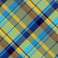 Wrapping plaid background fabric, mexican check textile seamless. Checks tartan texture pattern in cyan and amber colors. vector