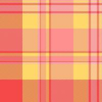Colourful pattern fabric seamless, cultural background tartan. Filigree textile plaid check texture in amber and pretty red colors. vector