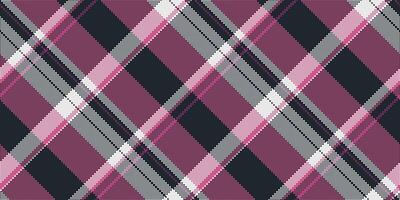Scenery plaid pattern textile, madras seamless background fabric. Coat tartan check texture in dark and pink colors. vector