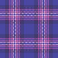 Celtic texture seamless fabric, woven tartan check textile. Podium pattern plaid background in indigo and magenta colors. vector