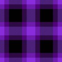 Folk fabric plaid pattern, aesthetic background textile texture. Weave tartan check seamless in violet and black colors. vector