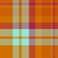 Give plaid tartan seamless, material background pattern fabric. Contemporary textile check texture in orange and teal colors. vector
