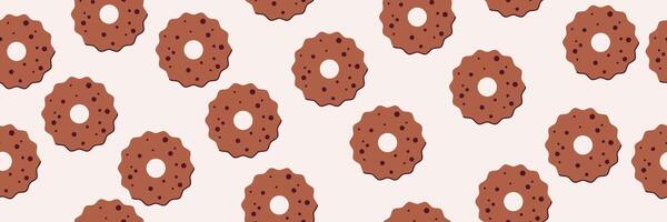 Chocolate Cookie seamless pattern. Biscuit with crips. Sweet pastry print for cafe and bakery vector