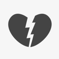 Broken heart black icon. Dislike emblem. Crisis symbol vector