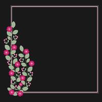 Square Borders Frame Or Wreath With Green Leaves And Love Pink Fuchsia Flowers vector