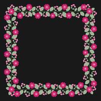 Square Borders Frame Or Wreath With Love Pink Fuchsia Flowers And Leaves vector
