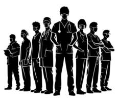 Silhouette group standing of doctor and nurse . Element design for poster, business advertising, backdrop, banner. Eps 10 vector