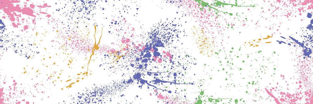 Spray paint splatters seamless pattern. Colorful ink drips, brush drops or blots. Graffiti inky splashes, inkblot spots with speckle effect. Paintbrush splotch, liquid blobs, dirty splash stains