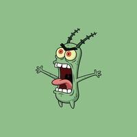A cartoon depiction of Plankton from SpongeBob SquarePants, exhibiting a furious expression with arms outstretched. vector