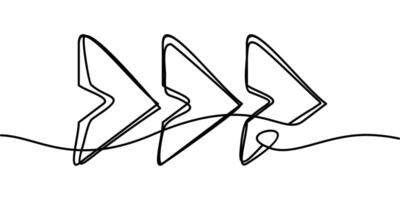 continuous line drawing of arrow symbol to the right. abstract line art illustration vector
