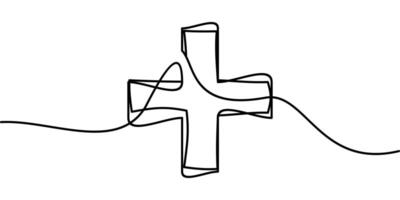 continuous line drawing of plus symbol. abstract line art illustration vector