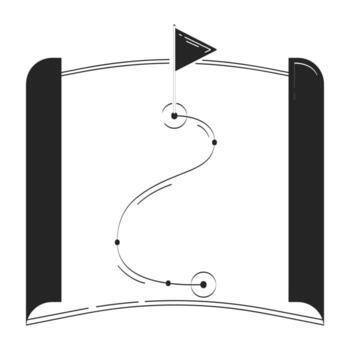 Roadmap with pinned final destination doodle linear object. Business strategy creation. Planning route to goal 2D outline clip art drawing isolated on white. Hand drawn sketch illustration vector