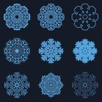 Geometric Snowflake Icons, Perfectly symmetrical designs for modern winter graphics and branding. Used for Christmas projects, and seasonal branding. vector