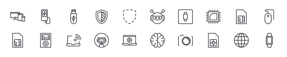 Collection of simple outline illustrations of electronics. Modern line icons for apps, web sites, shops, stores vector