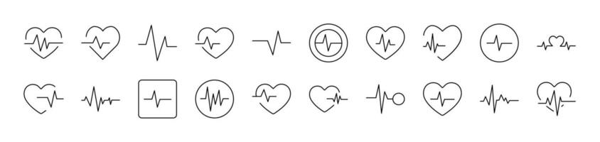 Pulse and Cardiogram Thin Icons Collection. Editable Stroke. Suitable for Web Sites, Books, Cards, Apps vector