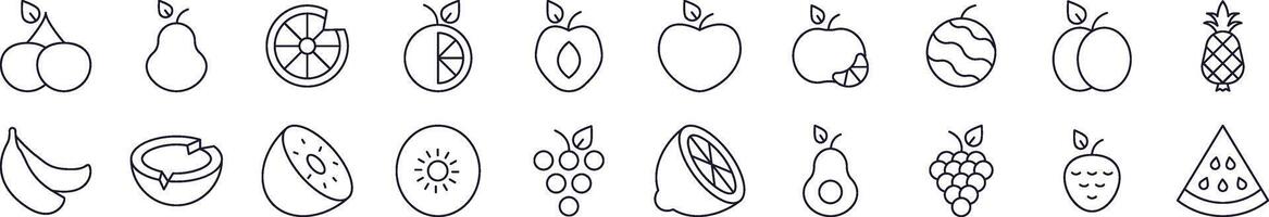 Watermelon, Coconut, Grape and Other Fruits Line Icon Set. Editable Stroke. Minimalistic Linear Pictogram for Design of Cards, Apps, Banners, Posts vector