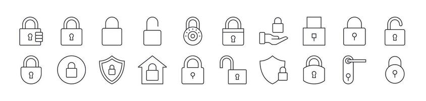 Lock Line Icon Bundle. Editable Stroke. Minimalistic Linear Pictogram for Design of Cards, Apps, Banners, Posts vector