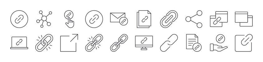 Set of Line Icons of Link and Share. Editable Stroke. Minimalistic Linear Pictogram for Design of Cards, Apps, Banners, Posts vector
