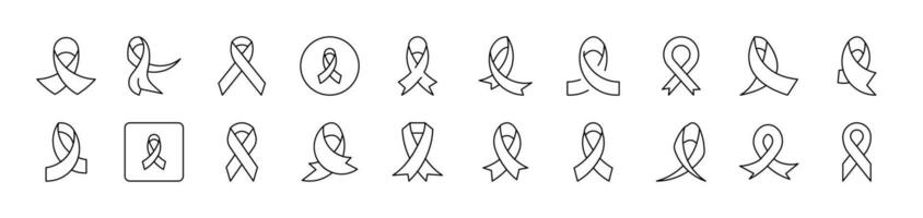 Cancer Pink Ribbon Outline Simple Linear Image Collection. Editable Stroke. Suitable for Web Sites, Books, Cards, Apps vector