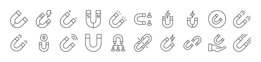 Magnet Line Icon Pack. Editable Stroke. Minimalistic Linear Pictogram for Design of Cards, Apps, Banners, Posts vector