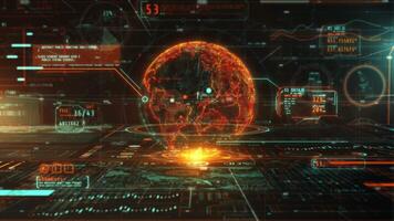 Futuristic earth hologram displaying global data and statistics video
