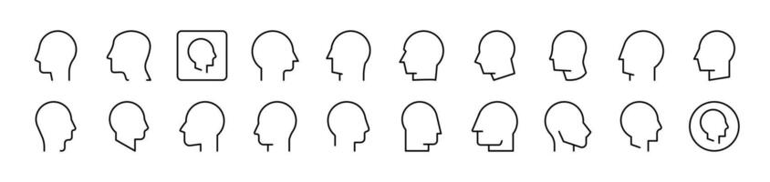 Faceless Person Profile Line Icon Collection. Editable Stroke. Minimalistic Linear Pictogram for Design of Cards, Apps, Banners, Posts vector