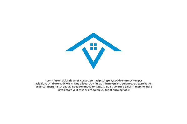 letter v blue house logo design