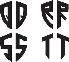 Initial Q,R,S,T monogram letter shield shape logo design template vector