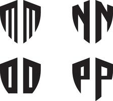 Initial M,N,O,P monogram letter shield shape logo design template vector