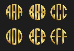Initial letters A,B,C,D,E,F golden monogram circle round shape,logo template vector