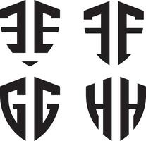 Initial E,F,G,H monogram letter shield shape logo design template vector