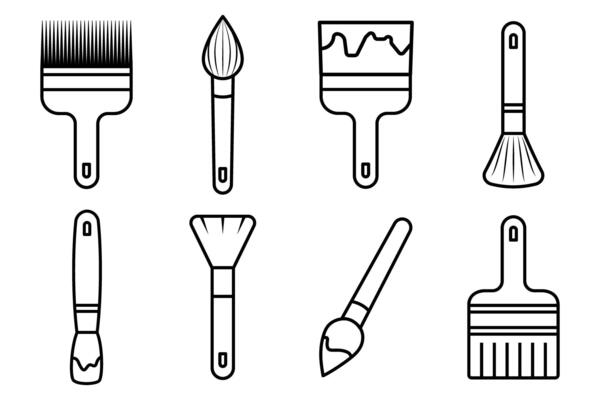 paintbrush icon set outline illustration