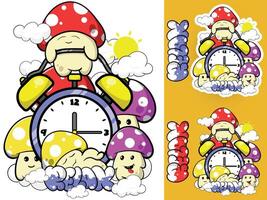 a cartoon mushroom and clock with a mushroom on top vector