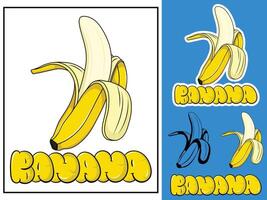 banana sticker set with the word banana and a banana vector