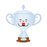 A happy cartoon Silver trophy cup character with a heart on a plain white background, symbolizing love and joy. Happy Silver trophy cup in love character concept vector