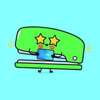 Stapler with smartphone character. hand drawn cartoon kawaii character illustration icon. Isolated on blue background. Stapler character concept vector