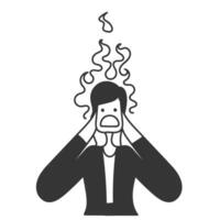 a man with a burning head and a burning hand vector