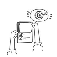 hand holding a clipboard with a target on it vector